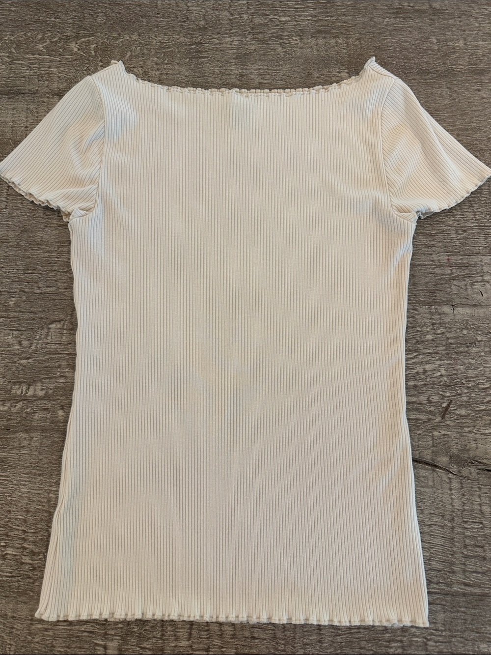 Ann Taylor Cream Ribbed Short Sleeve Top